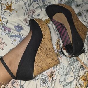 Black Wedge Heels with Cork Platform